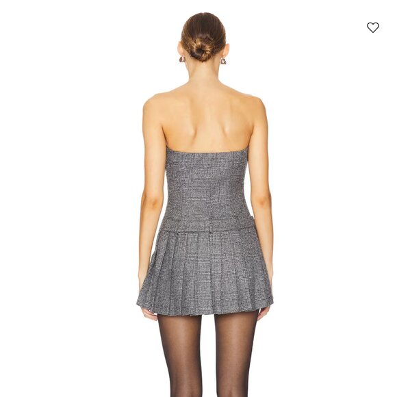 NEW NIA Rose Mini Dress in Black White Tweed Plaid Strapless XS - Picture 3 of 4